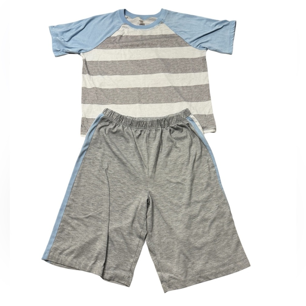 Dreamlife | 2 Piece Striped Kids Pajama Set Light Blue and Gray Pastels Size L